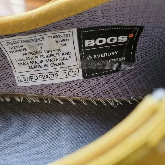BOGS URBAN FARMER WATERPROOF RAIN SLIP ON SHOE BOOT YELLOW Sz 7 38 - Picture 12 of 12